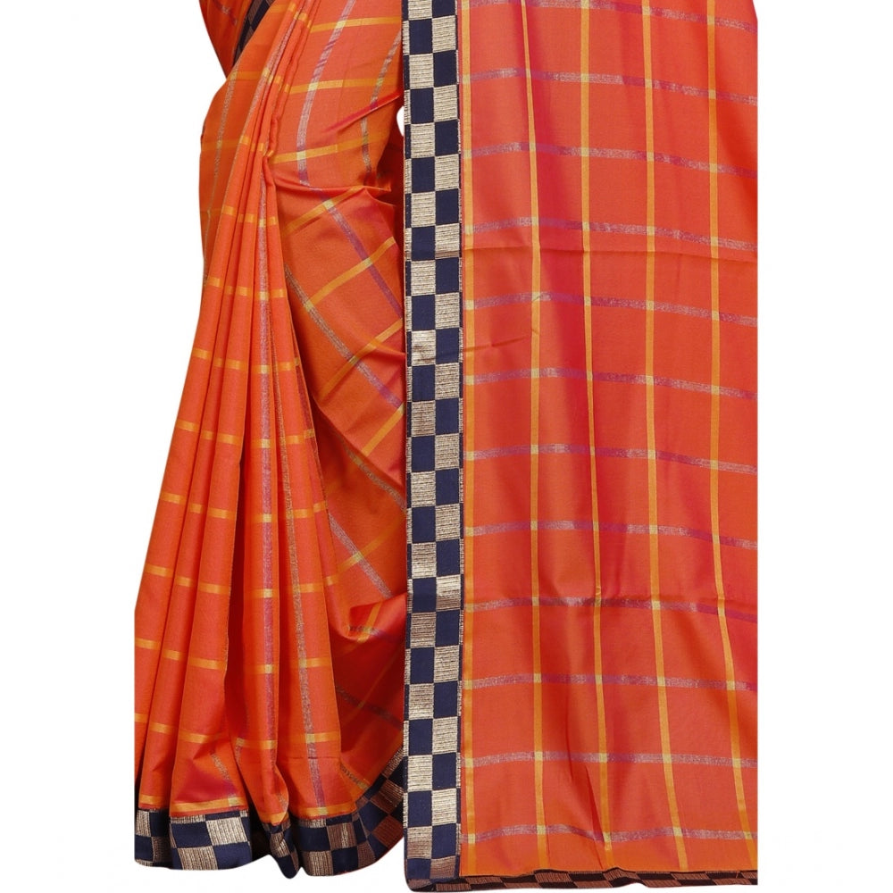 Charming Cotton Silk Checkered Saree With Blouse Piece
