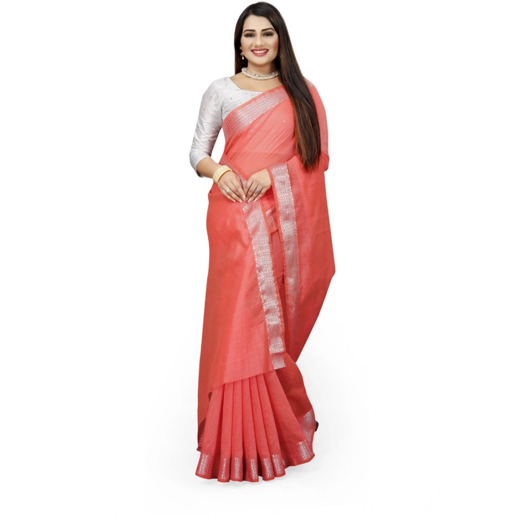 Dazzling Cotton Silk Self Design Saree With Blouse Piece