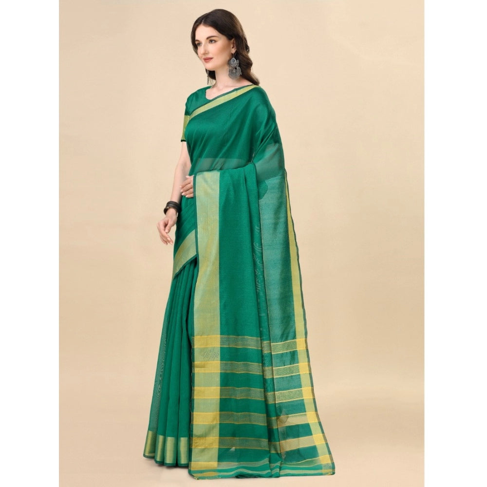 Delightful Cotton Silk Striped Saree With Blouse Piece