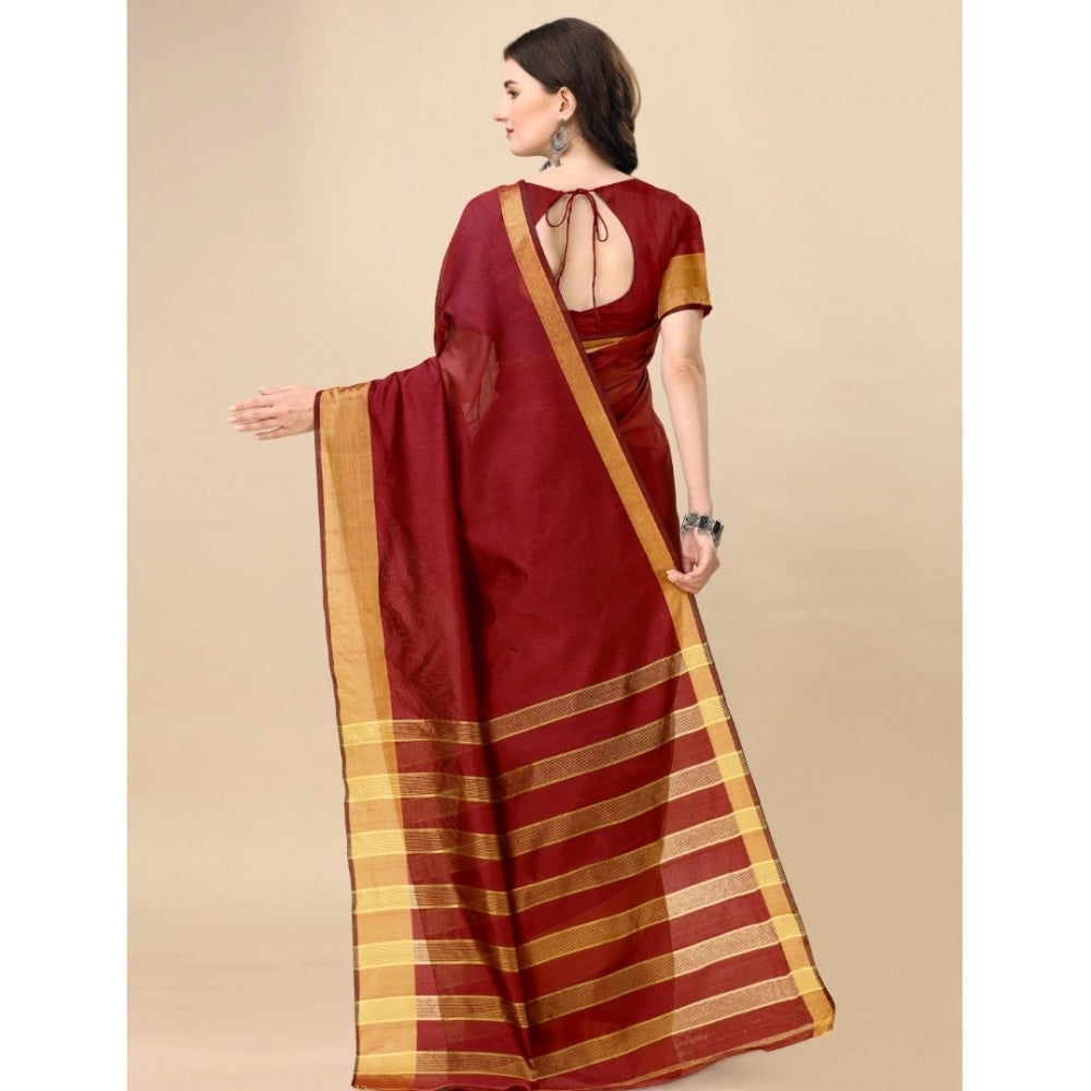Delightful Cotton Silk Striped Saree With Blouse Piece