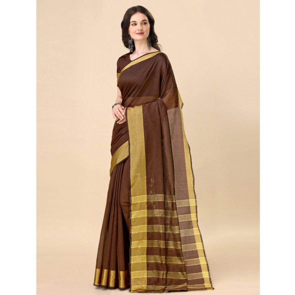 Delightful Cotton Silk Striped Saree With Blouse Piece