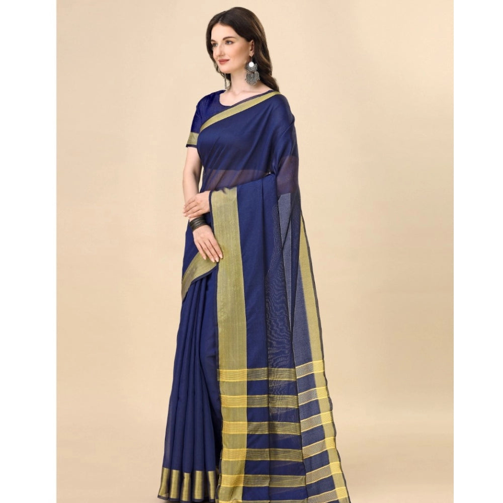Delightful Cotton Silk Striped Saree With Blouse Piece