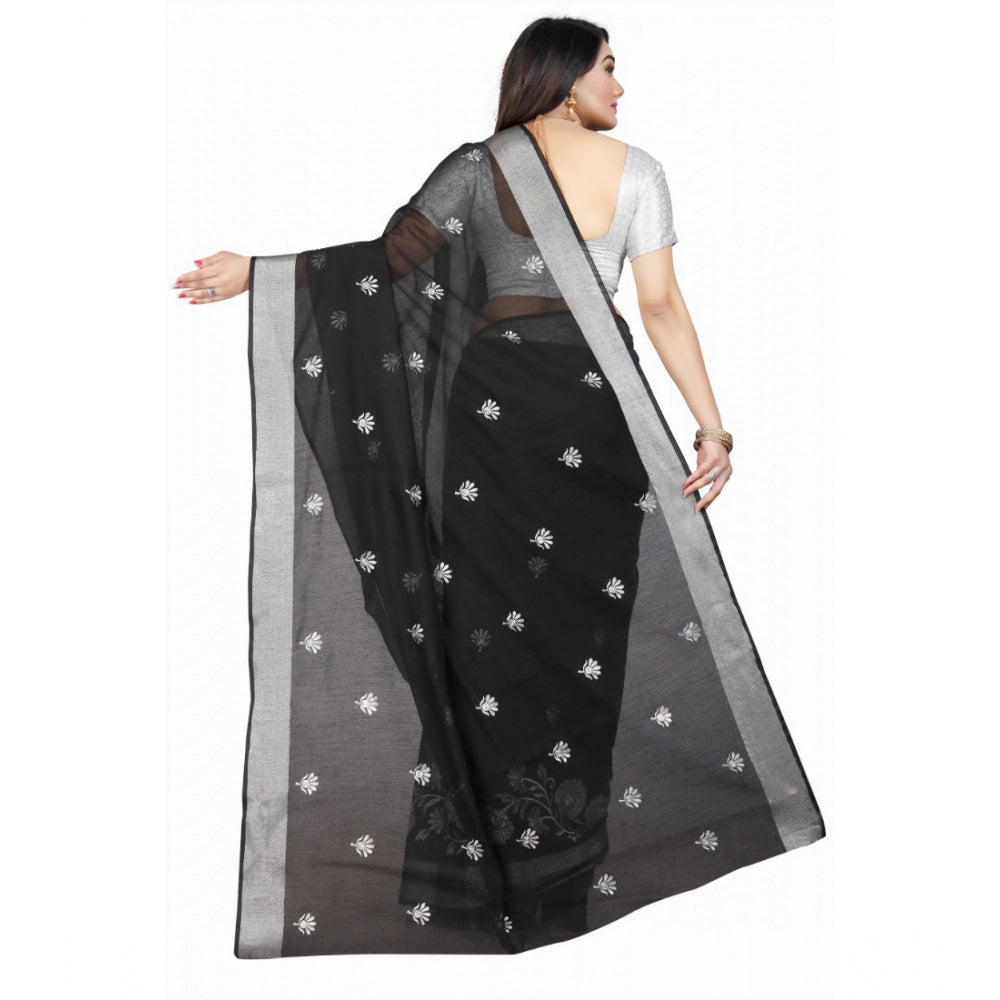 Facinating Cotton Silk Embroidered Saree With Blouse Piece