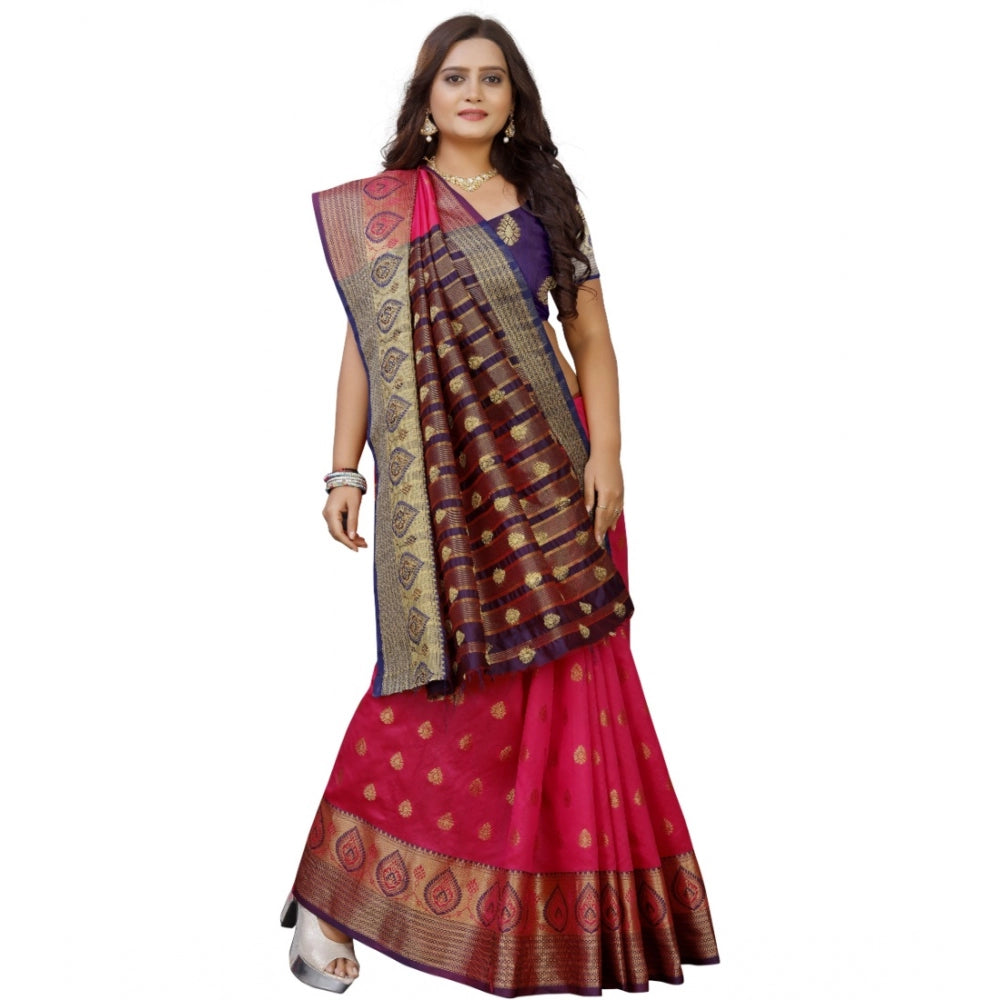 Appealing Silk Blend Woven Saree With Blouse Piece