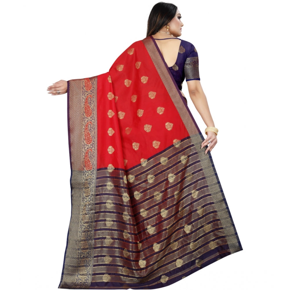 Appealing Silk Blend Woven Saree With Blouse Piece
