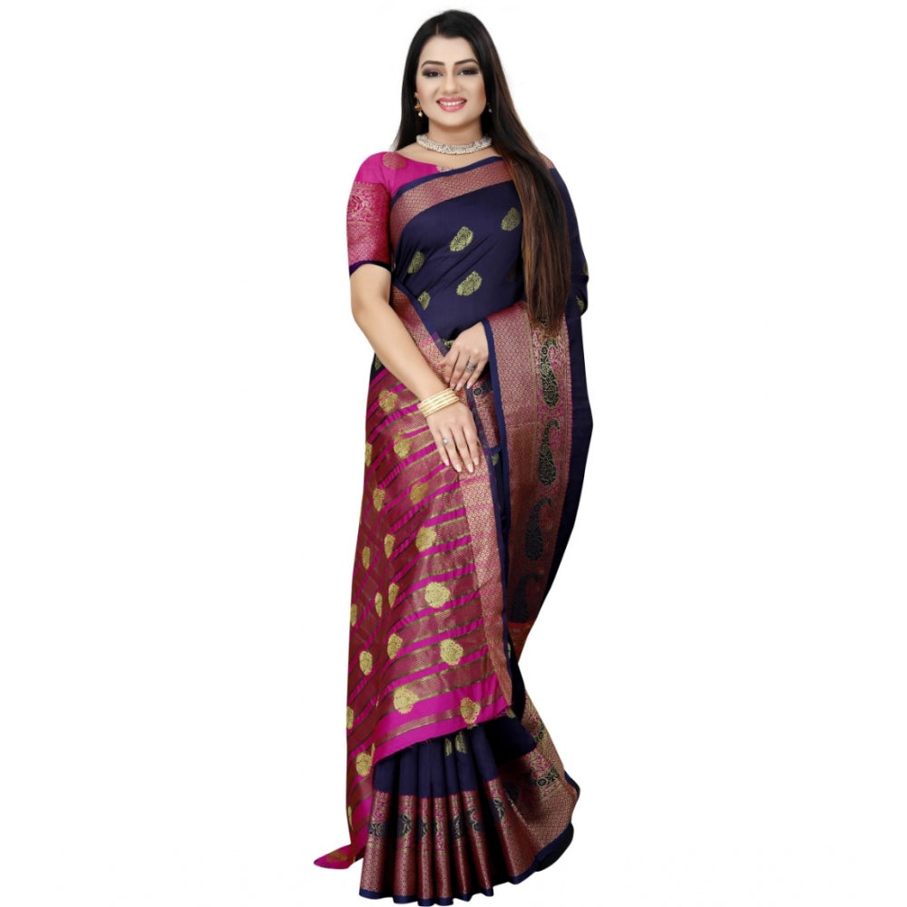 Appealing Silk Blend Woven Saree With Blouse Piece