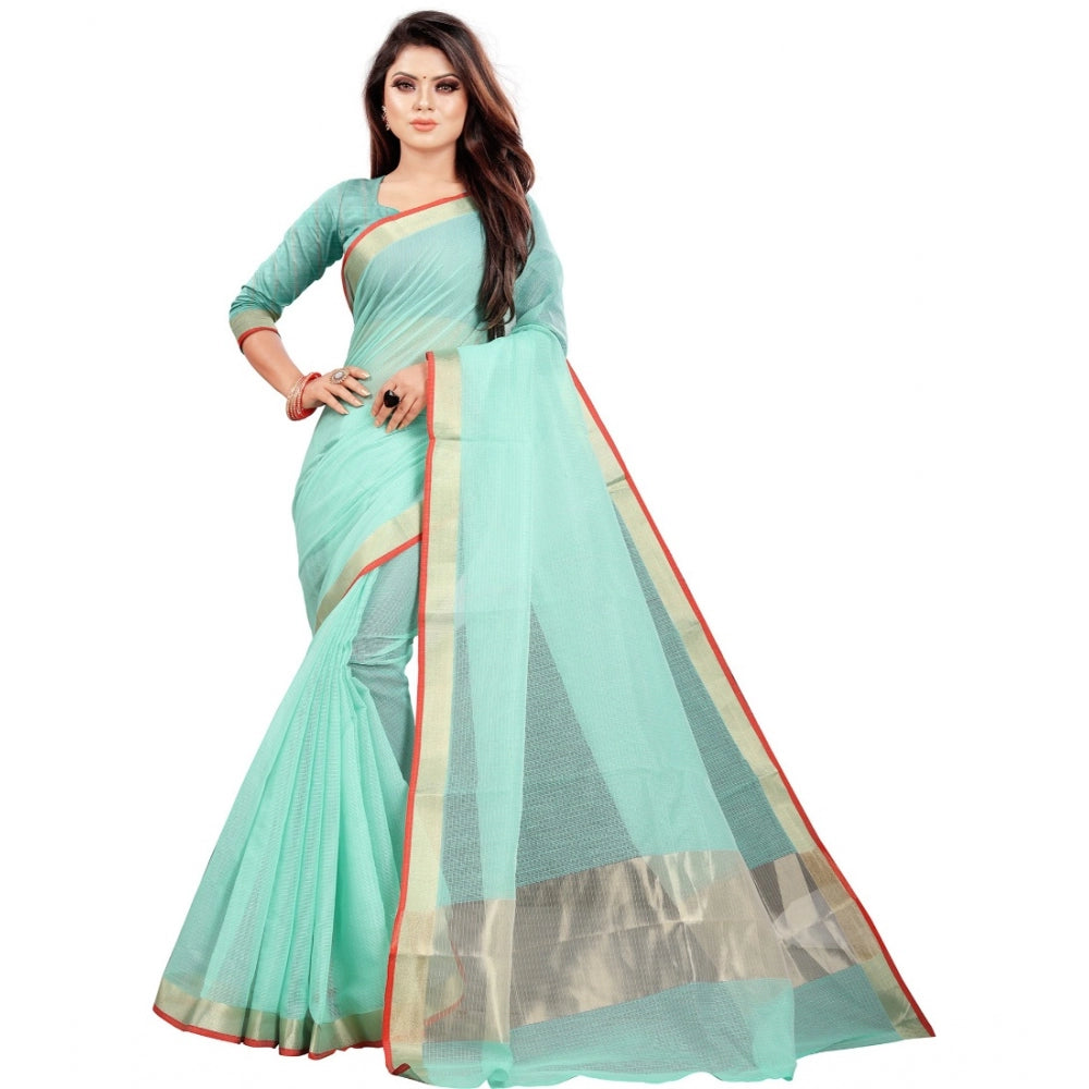 Charming Cotton Silk Checkered Saree With Blouse Piece