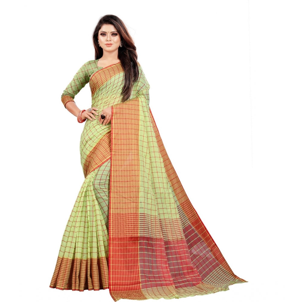 Charming Cotton Silk Checkered Saree With Blouse Piece