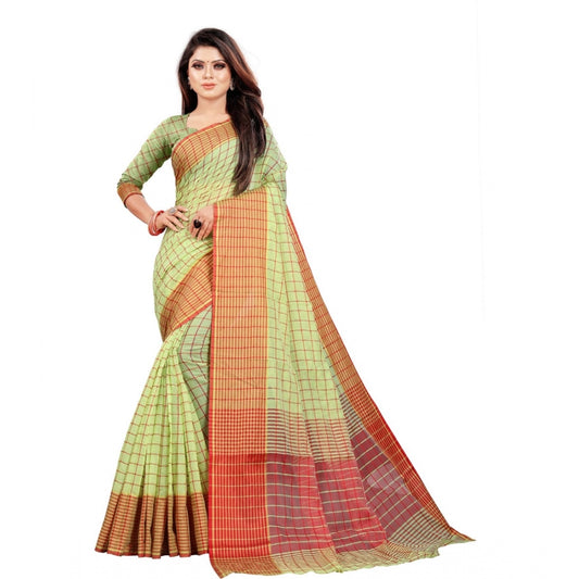 Charming Cotton Silk Checkered Saree With Blouse Piece