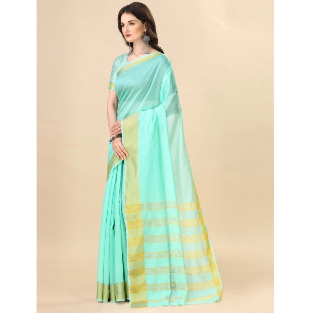 Delightful Cotton Silk Striped Saree With Blouse Piece