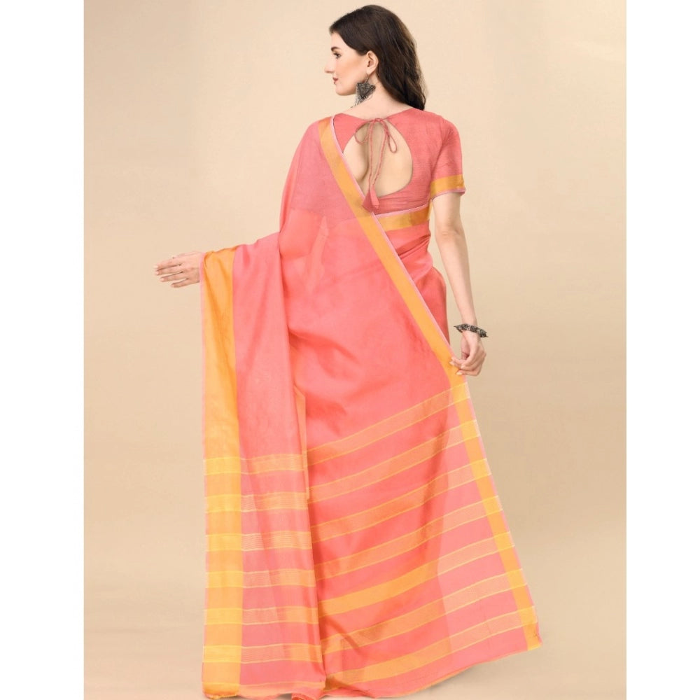 Delightful Cotton Silk Striped Saree With Blouse Piece