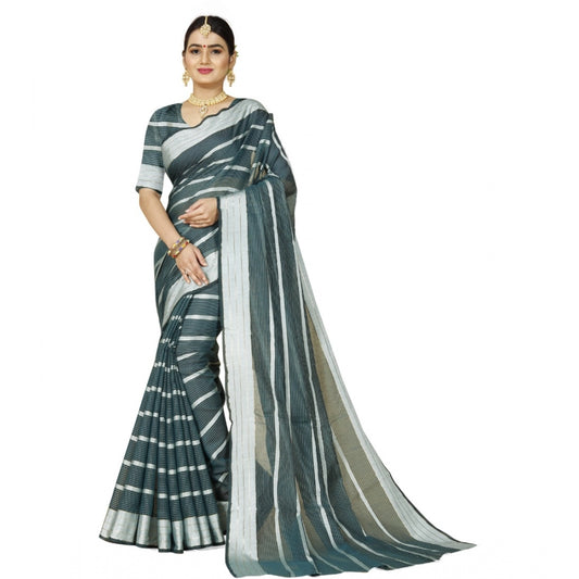 Delightful Cotton Silk Striped Saree With Blouse Piece