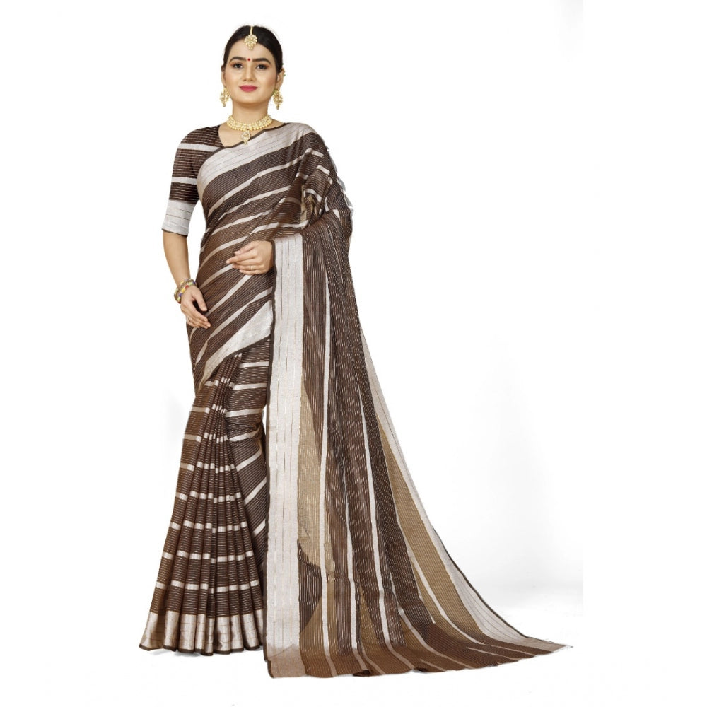 Delightful Cotton Silk Striped Saree With Blouse Piece