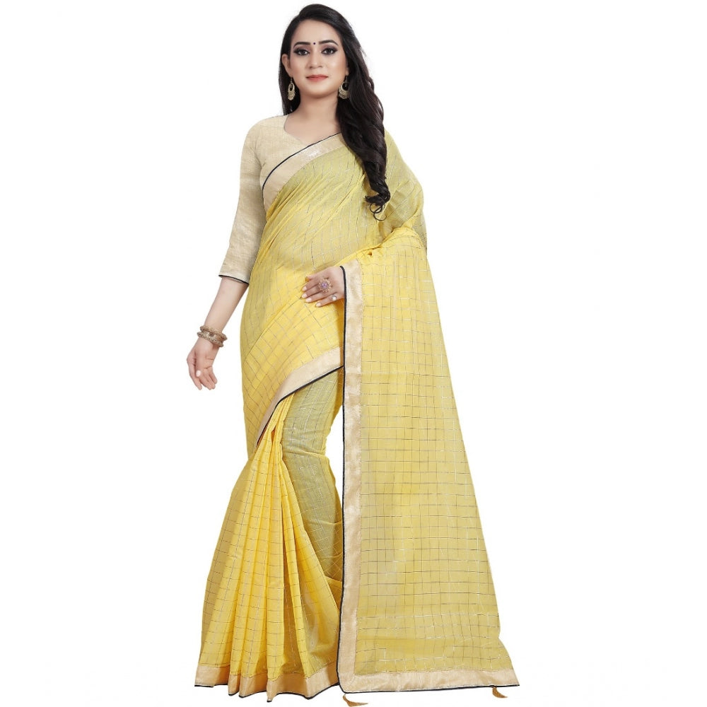 Charming Cotton Silk Checkered Saree With Blouse Piece