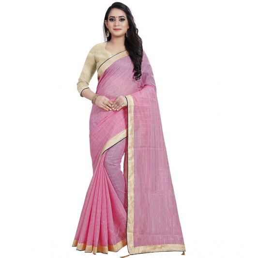 Charming Cotton Silk Checkered Saree With Blouse Piece