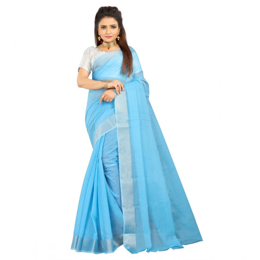 Dazzling Cotton Silk Self Design Saree With Blouse Piece