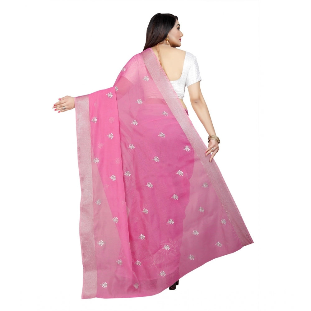 Facinating Cotton Silk Embroidered Saree With Blouse Piece