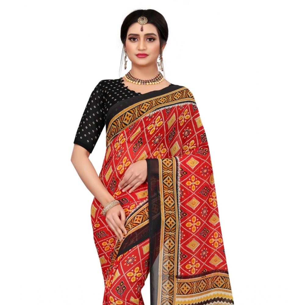 Fabulous Georgette Floral Print Saree With Blouse Piece