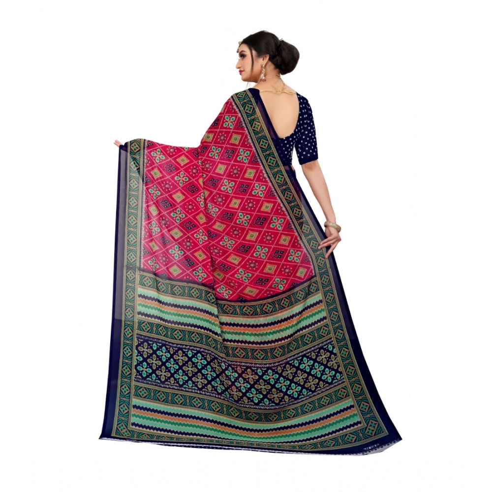 Fabulous Georgette Floral Print Saree With Blouse Piece