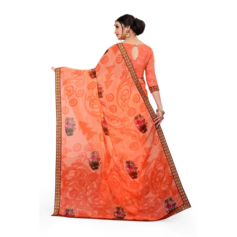 Fabulous Georgette Floral Print Saree With Blouse Piece