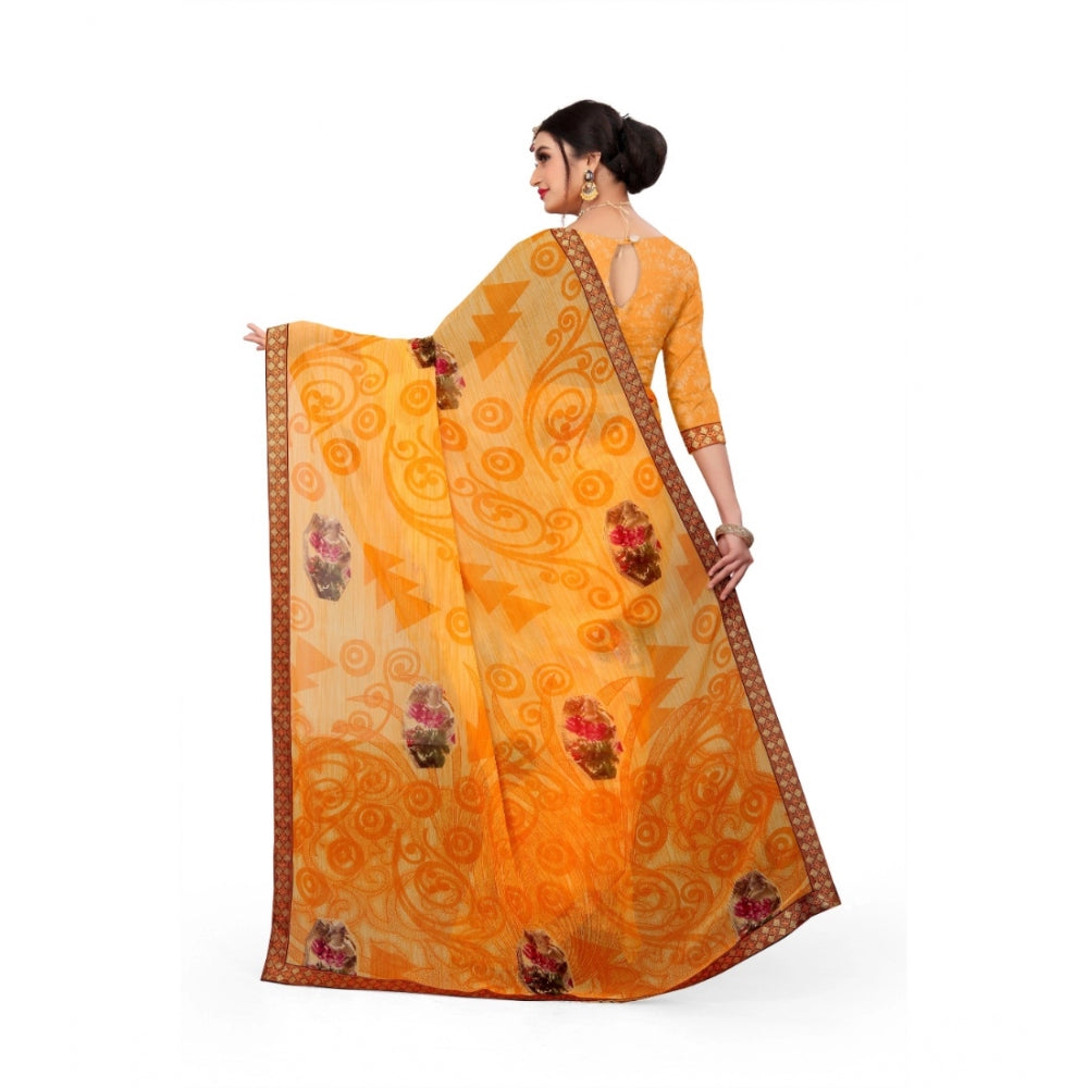 Fabulous Georgette Floral Print Saree With Blouse Piece