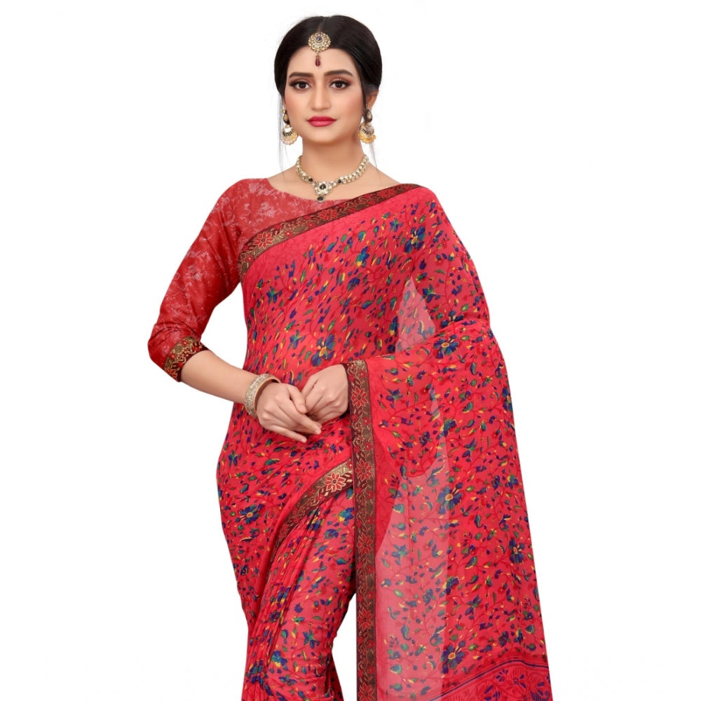 Fabulous Georgette Floral Print Saree With Blouse Piece