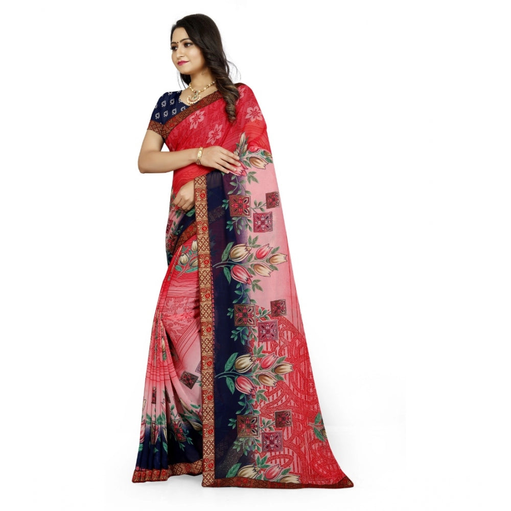 Fabulous Georgette Floral Print Saree With Blouse Piece