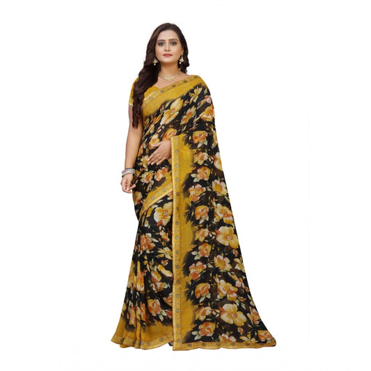 Fabulous Georgette Floral Print Saree With Blouse Piece