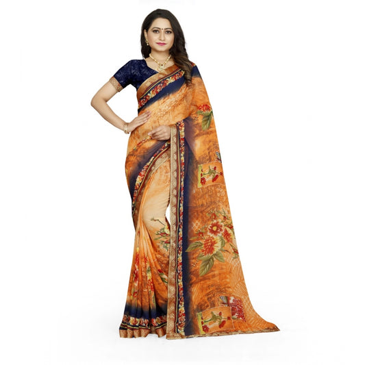 Fabulous Georgette Floral Print Saree With Blouse Piece