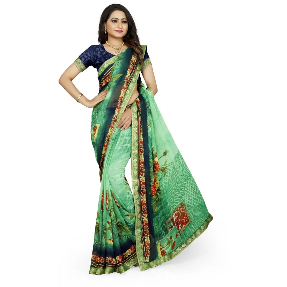 Fabulous Georgette Floral Print Saree With Blouse Piece