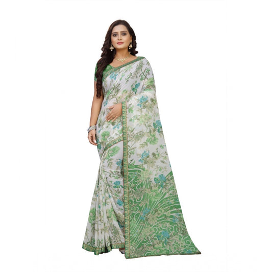 Fabulous Georgette Floral Print Saree With Blouse Piece