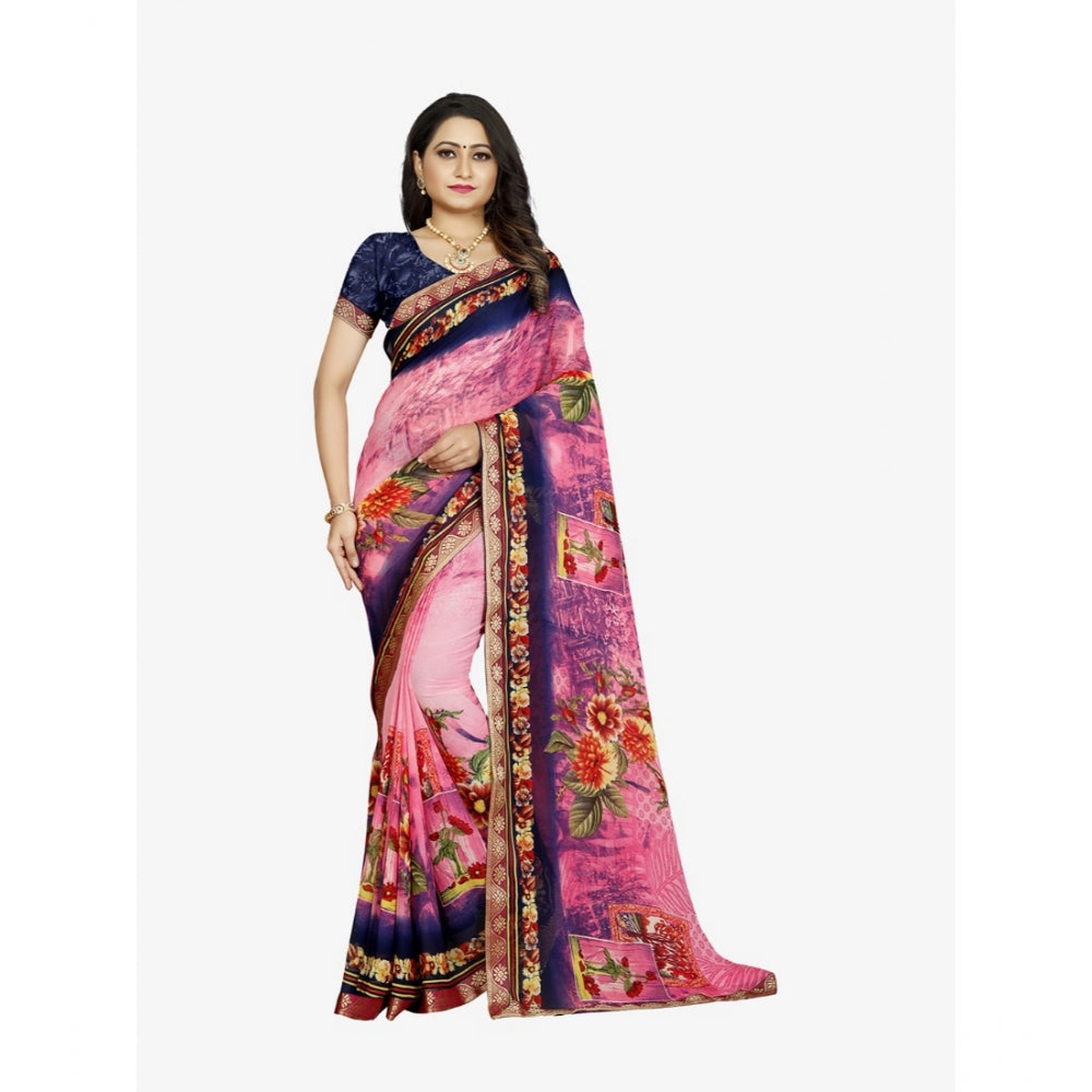 Fabulous Georgette Floral Print Saree With Blouse Piece