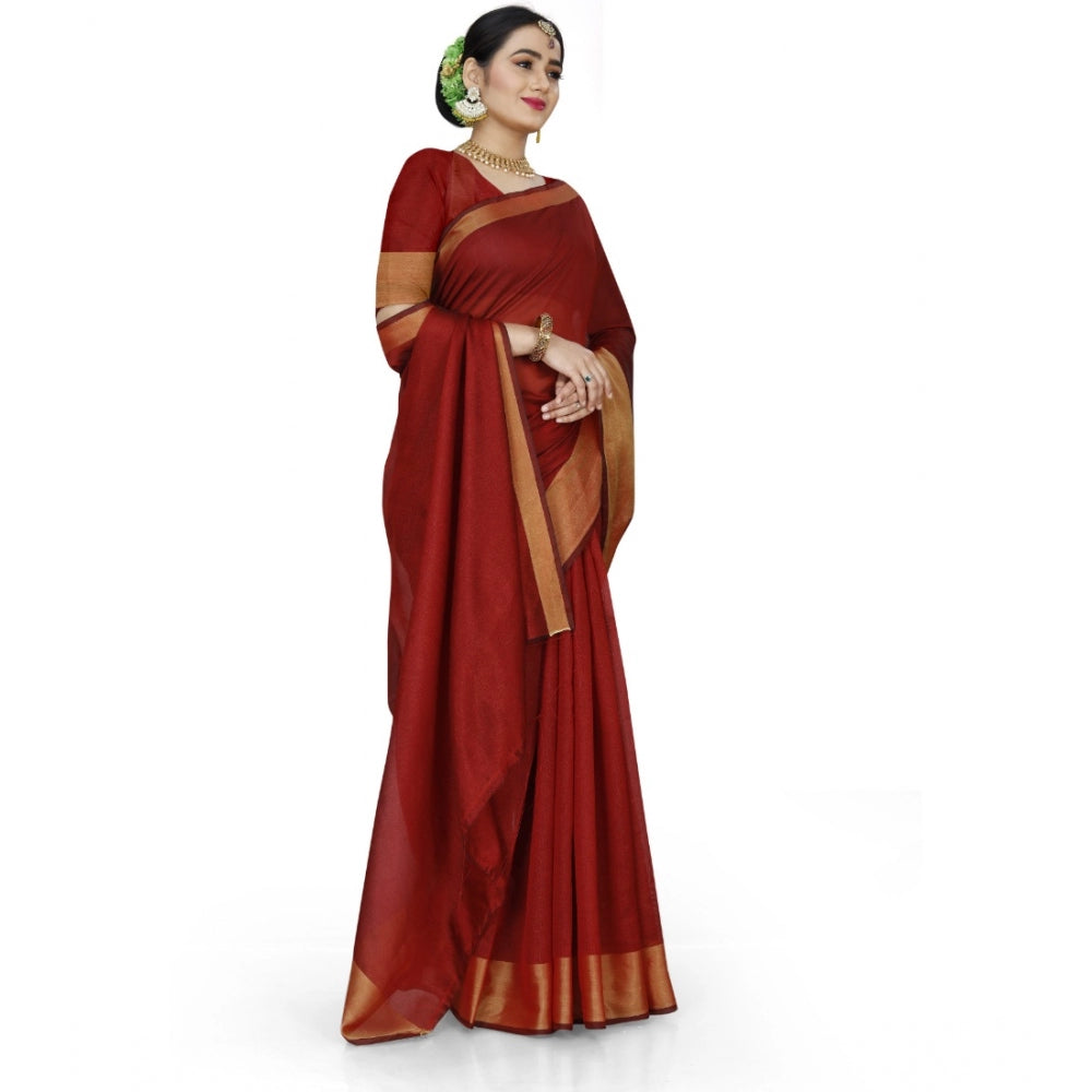 Dazzling Cotton Silk Self Design Saree With Blouse Piece