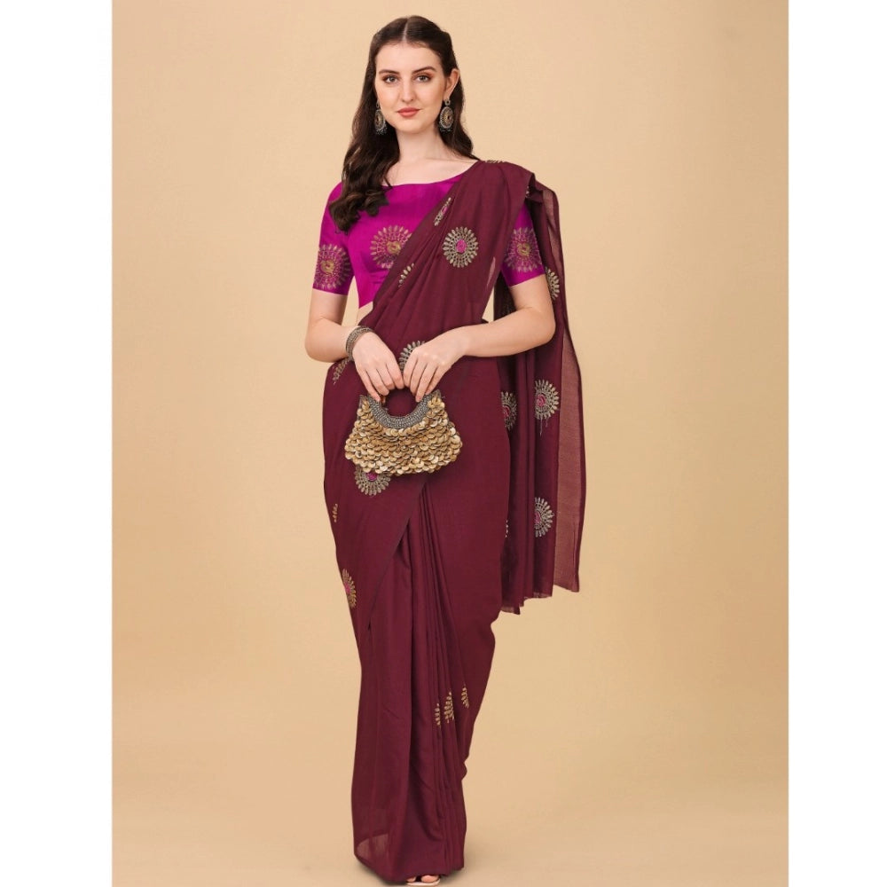 Incredible Silk Blend Embroidered Saree With Blouse Piece