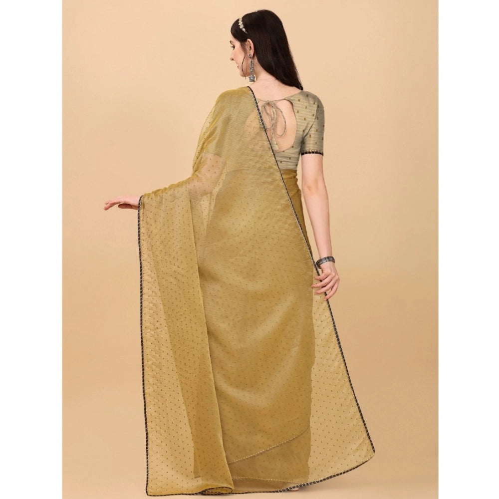 Incredible Silk Blend Embellished Saree With Blouse Piece