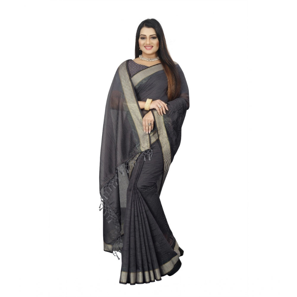 Gracious Cotton Blend Plain Saree With Blouse Piece