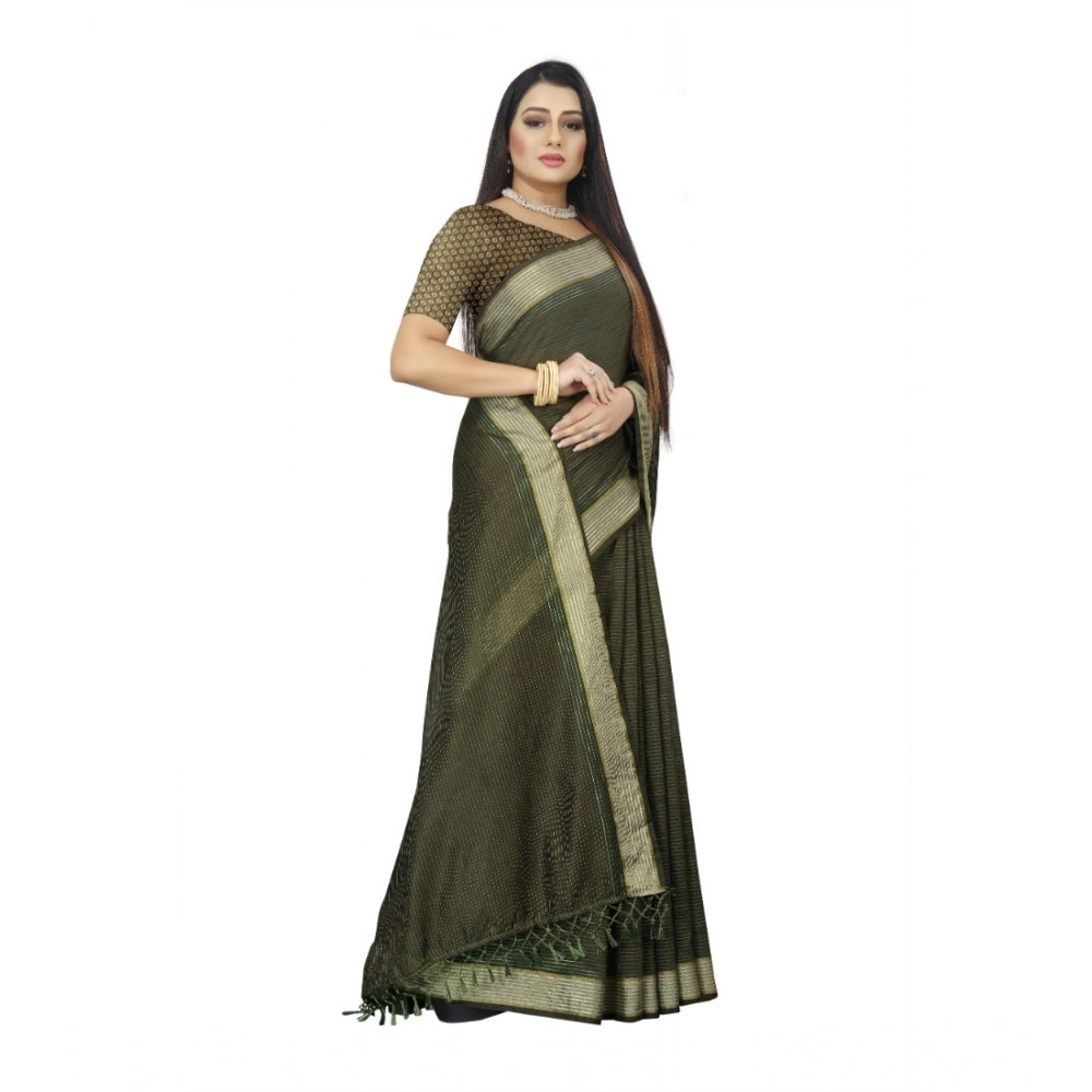 Gracious Cotton Blend Plain Saree With Blouse Piece