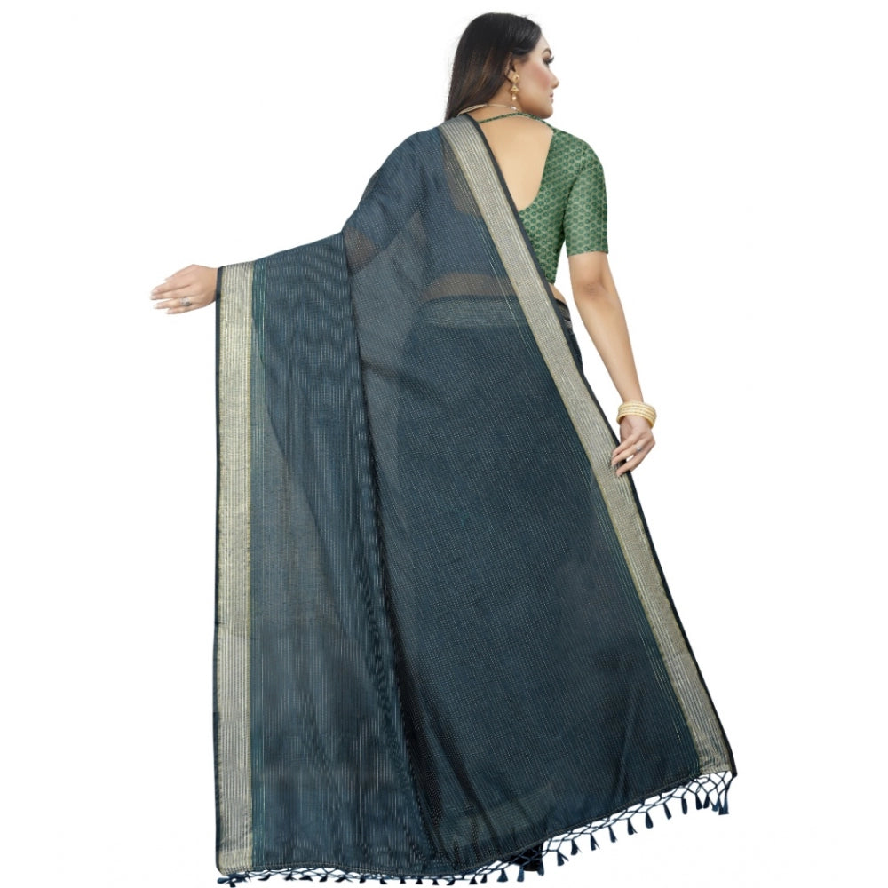 Gracious Cotton Blend Plain Saree With Blouse Piece