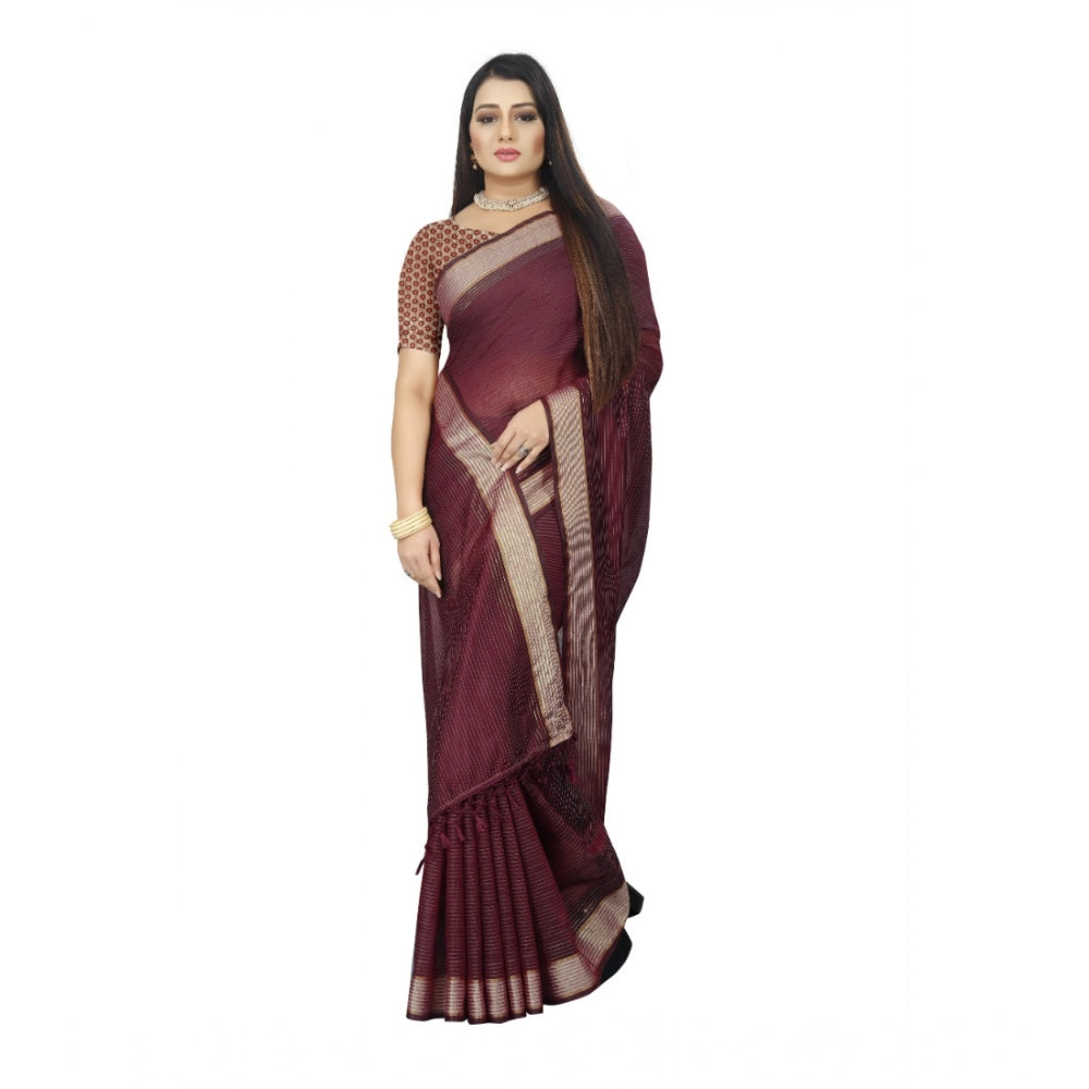 Gracious Cotton Blend Plain Saree With Blouse Piece