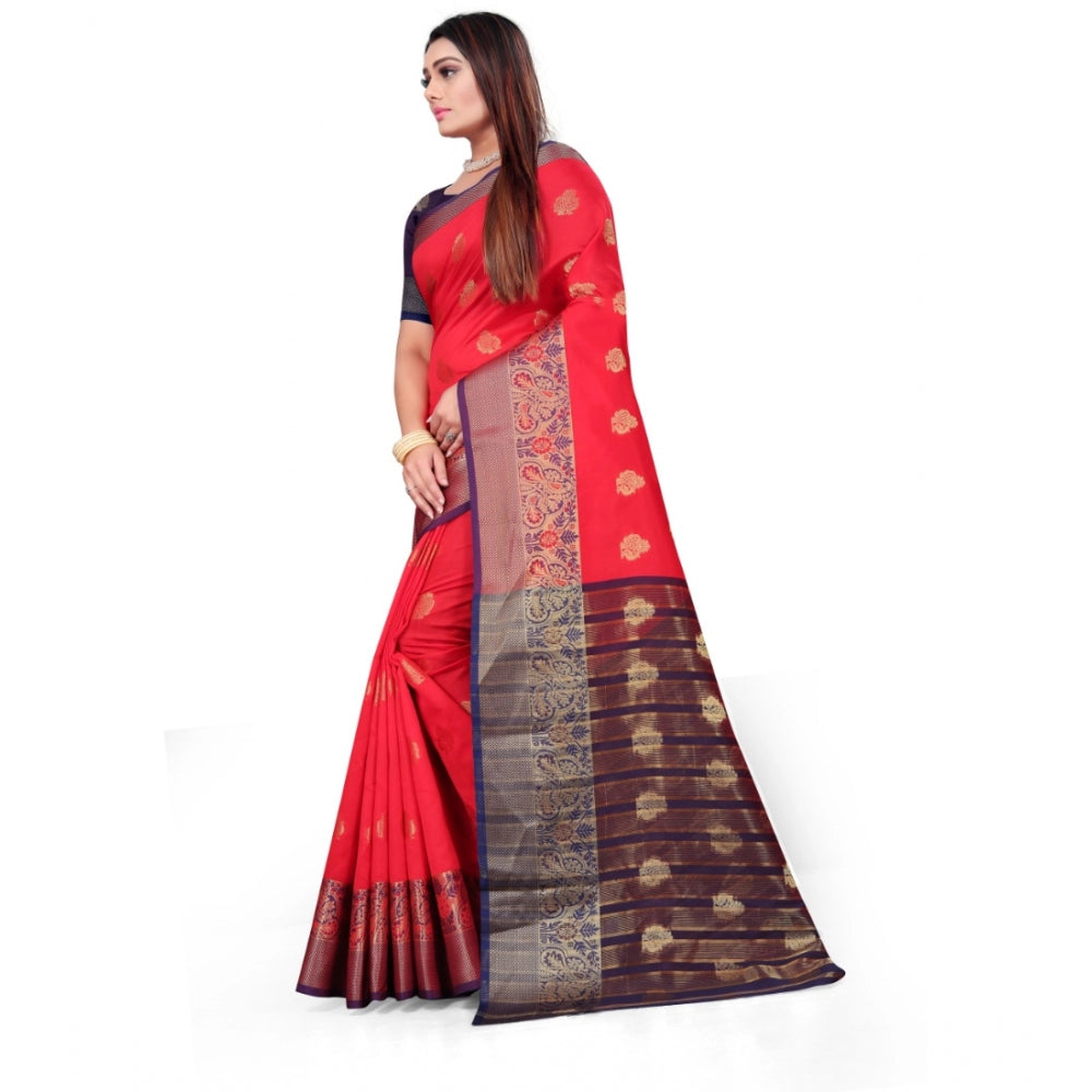 Appealing Silk Blend Woven Saree With Blouse Piece