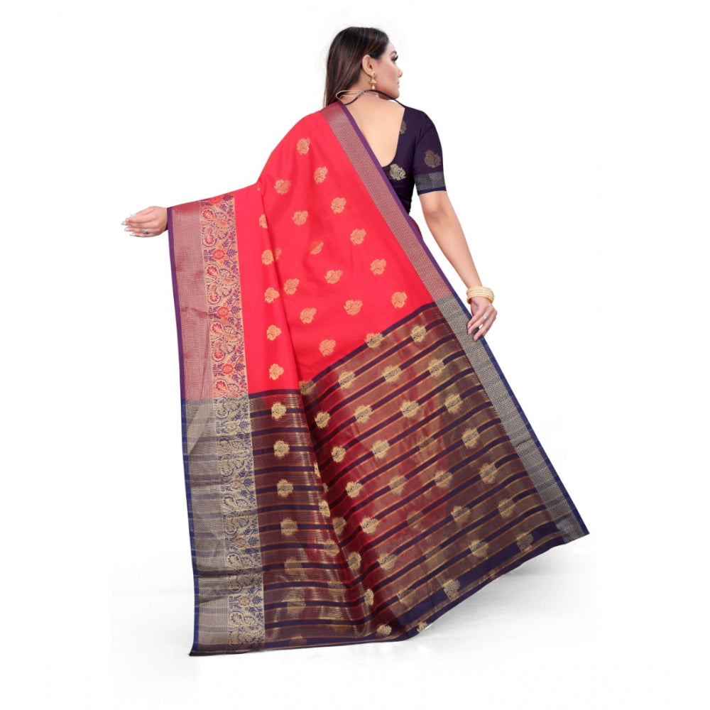 Appealing Silk Blend Woven Saree With Blouse Piece