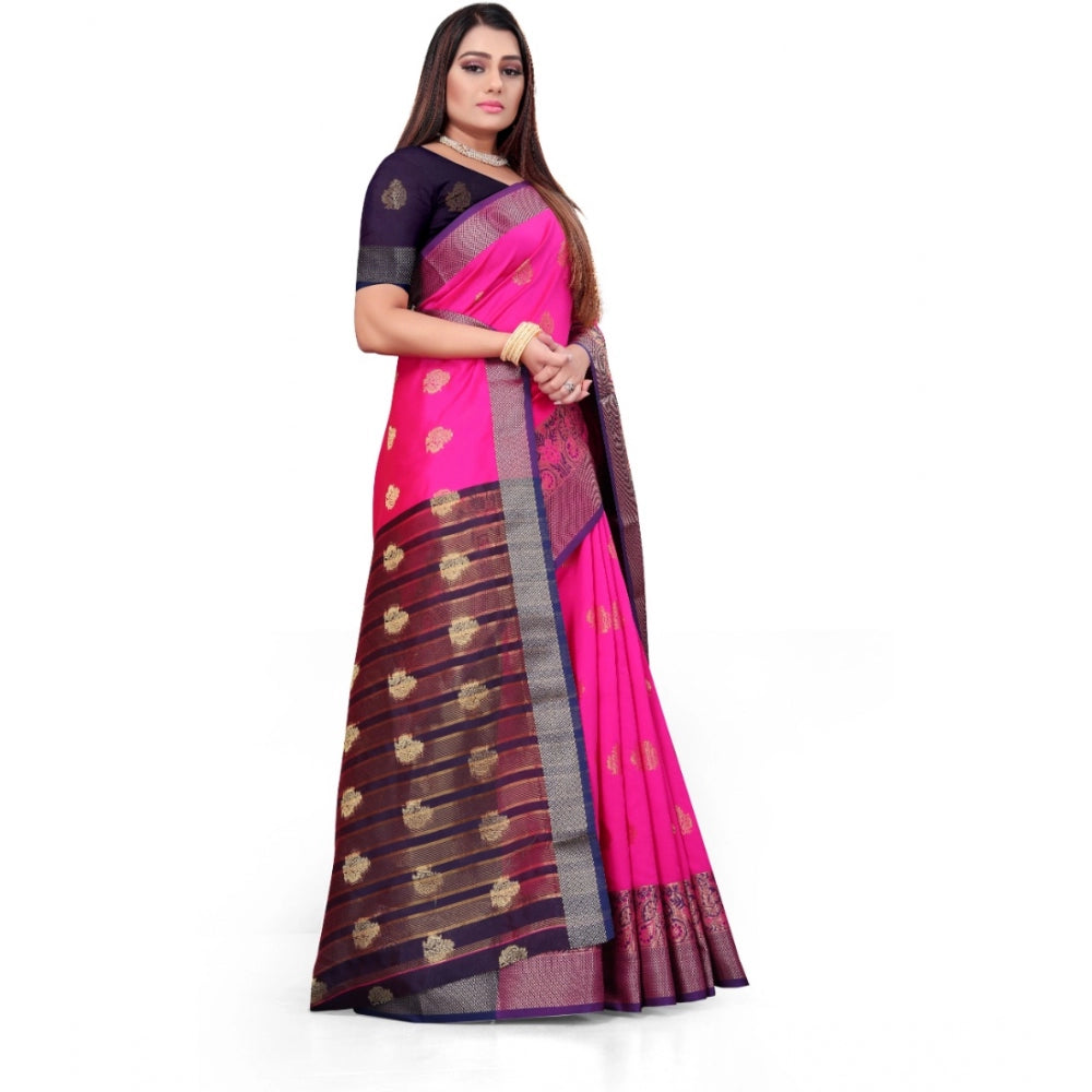 Appealing Silk Blend Woven Saree With Blouse Piece