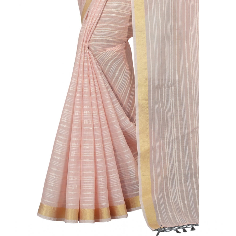 Gracious Cotton Blend Plain Saree With Blouse Piece