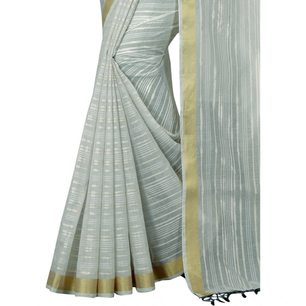 Gracious Cotton Blend Plain Saree With Blouse Piece