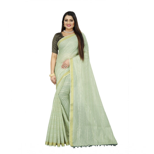 Gracious Cotton Blend Plain Saree With Blouse Piece
