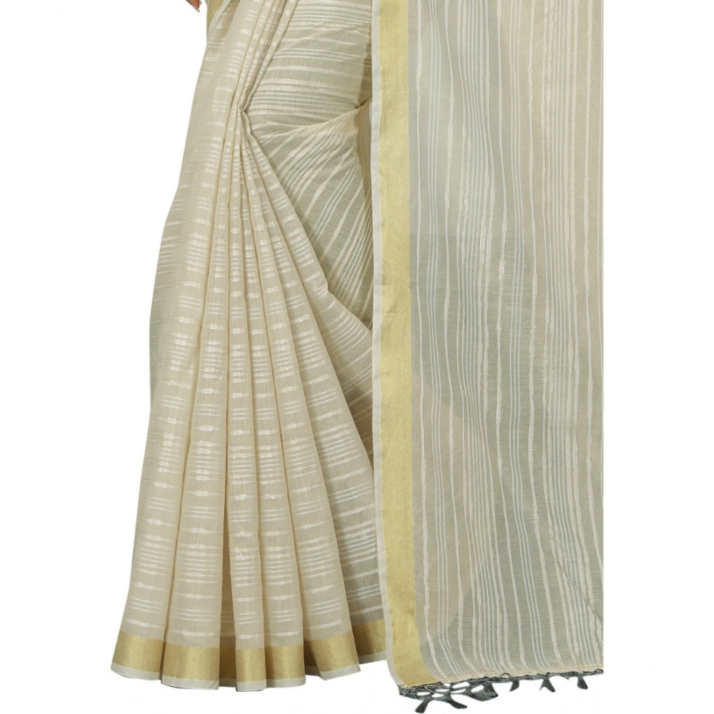 Gracious Cotton Blend Plain Saree With Blouse Piece