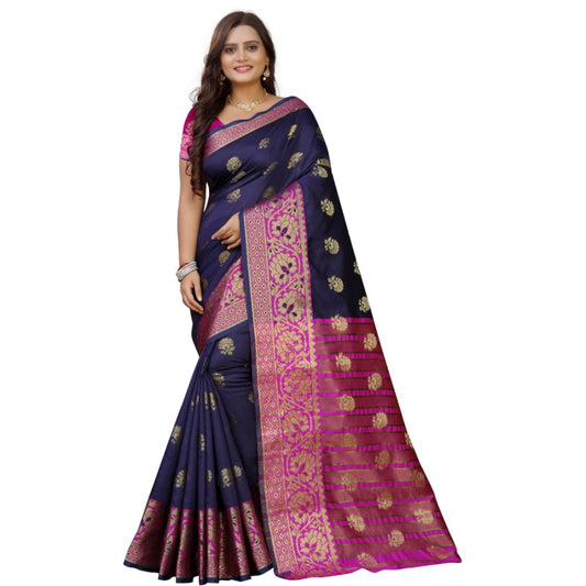 Appealing Silk Blend Woven Saree With Blouse Piece