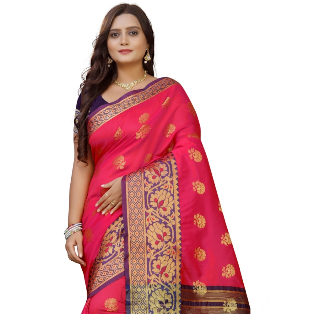 Appealing Silk Blend Woven Saree With Blouse Piece