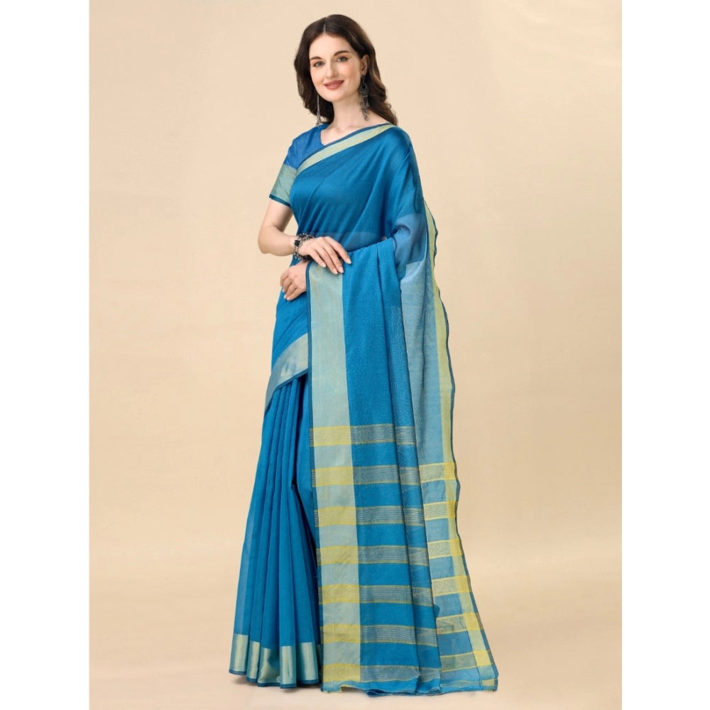 Delightful Cotton Silk Striped Saree With Blouse Piece