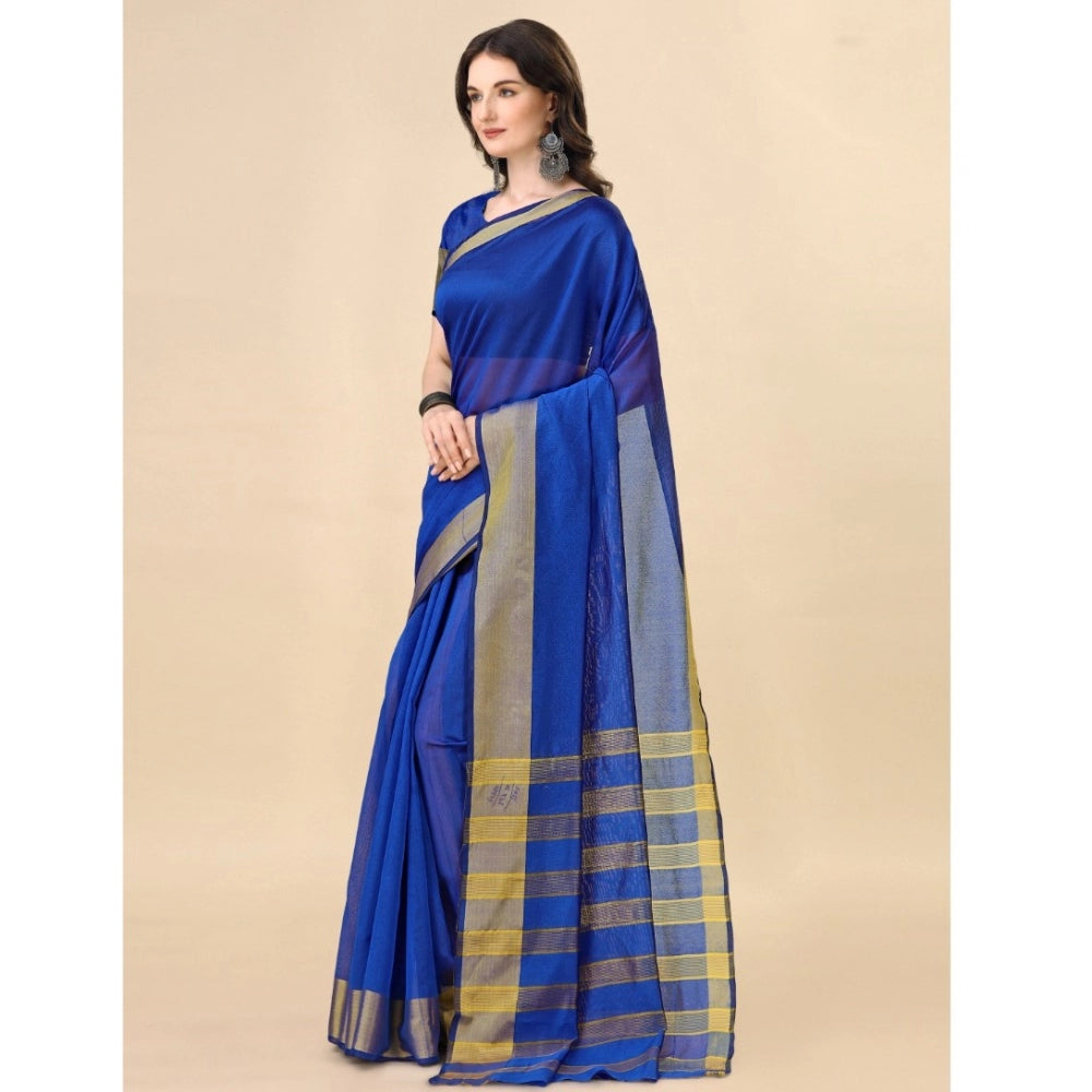 Delightful Cotton Silk Striped Saree With Blouse Piece